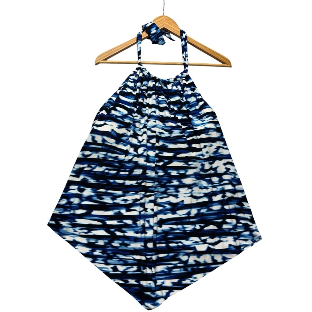Magicsuit Women Tankini Top 14 Blue Swim High Neck Halter Underwire Handkerchief